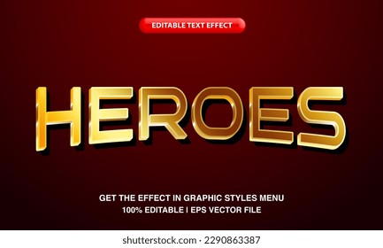 Heroes text, editable text effect template, luxury gold metallic text style