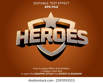 heroes text effect, font editable, typography, 3d text