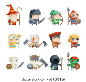 Heroes Villains Minions Fantasy Game RPG Character Vector Icons Set Vector Illustration