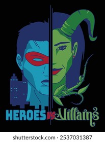 Heroes vs villains vector graphic, comic book style