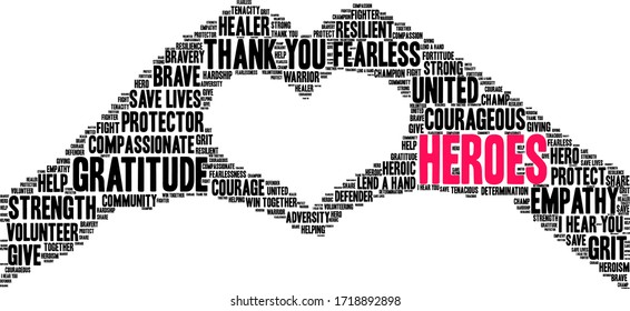 Heroes word cloud on a white background. 