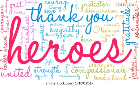 Heroes word cloud on a white background. 