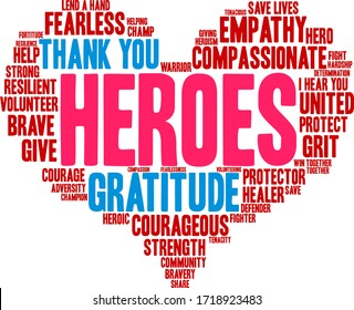 Heroes word cloud on a white background. 