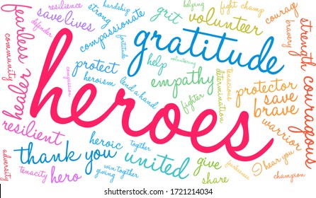 Heroes word cloud on a white background. 