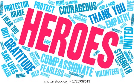 Heroes word cloud on a white background. 