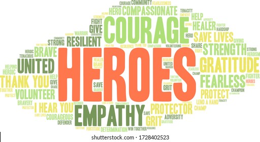 Heroes word cloud on a white background. 
