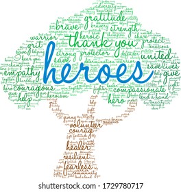 Heroes word cloud on a white background. 