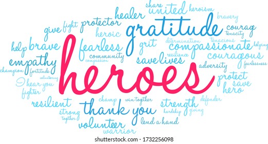 Heroes word cloud on a white background. 