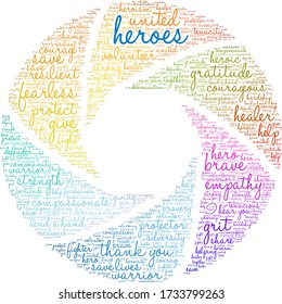 Heroes word cloud on a white background. 