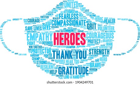 Heroes word cloud on a white background. 