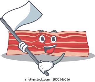 A heroic bacon mascot character design with white flag