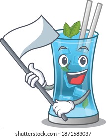 A Heroic Blue Hawai Cocktail Mascot Character Design With White Flag