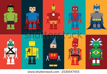 Heroic Bots: Supercharged AI Icons in iconic, diverse cultural styles. Custom-designed bots reflect unique global cultures, blending creativity and AI to create characters perfect for digital platform