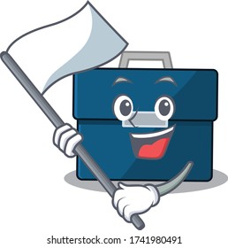A heroic business suitcase mascot character design with white flag