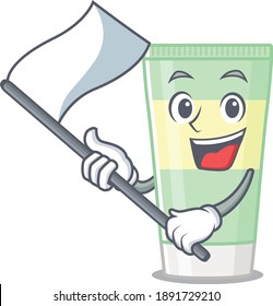 A heroic cleansing foam mascot character design with white flag