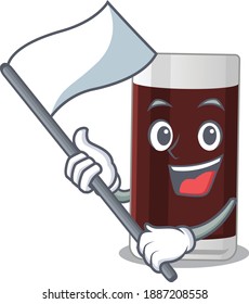 A heroic glass of chocolate mascot character design with white flag. Vector illustration
