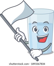 A heroic glass of water mascot character design with white flag. Vector illustration