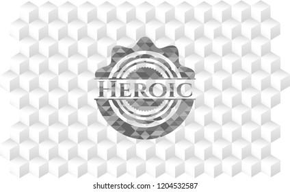 Heroic grey emblem with geometric cube white background