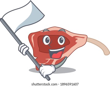 A heroic lamb chop mascot character design with white flag. Vector illustration