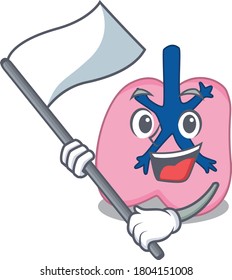 A heroic lung mascot character design with white flag