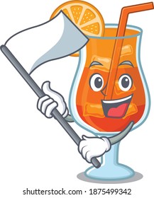 A heroic mai tai cocktail mascot character design with white flag