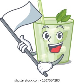 A heroic Mojito lemon cocktail mascot character design with white flag