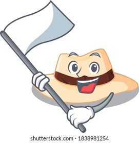 A heroic panama hat mascot character design with white flag
