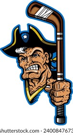 heroic patriot mascot with hockey stick for school, college or league sports 