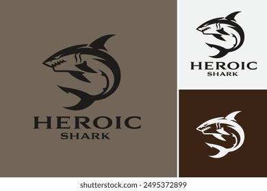 Heroic Shark Logo: The letter H transforms into a heroic shark, representing courage and power, ideal for sports teams or brave-themed brands. Layered EPS Vector