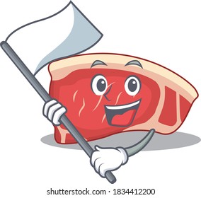 A heroic sirloin mascot character design with white flag