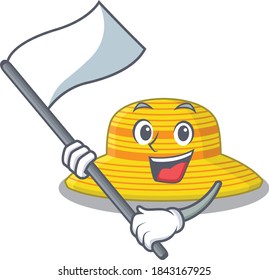 A heroic summer hat mascot character design with white flag