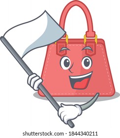 A heroic women handbag mascot character design with white flag