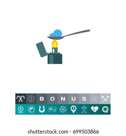 Heroin in spoon over lighter vector icon