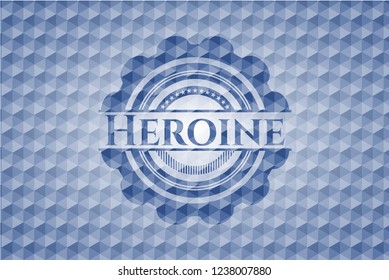 Heroine blue badge with geometric pattern background.