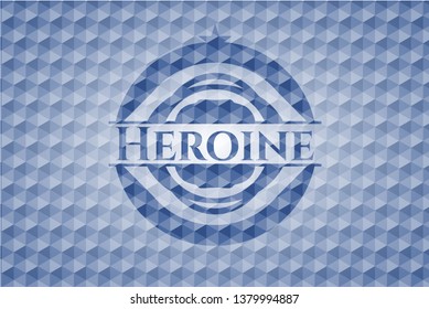 Heroine blue emblem with geometric pattern background.