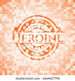 Heroine orange tile background illustration. Square geometric mosaic seamless pattern with emblem inside.