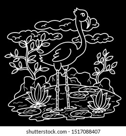 Heron bird animal cartoon drawing design flowers