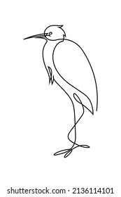 Heron bird in continuous line art drawing style. Egret black linear sketch isolated on white background. Vector illustration