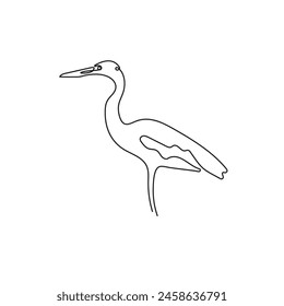 Heron Vogel durchgehende Linie Zeichenelement isoliert auf weißem Hintergrund für dekoratives Element. Vektorillustration der Tierform im trendigen Outline-Stil.