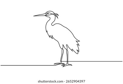 Heron bird continuous one line art outline simple vector drawing minimalist best use for logo, Template for your design works. Vector illustration, heron, egret flapping its wings, side view.