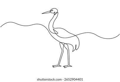 Heron bird continuous one line art outline simple vector drawing minimalist best use for logo, Template for your design works. Vector illustration, heron, egret flapping its wings, side view.