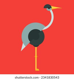 Heron bird in creative geometric style. Beautiful modern element. Abstract minimal concept art. Vivid cartoon character design. Vector flat illustration.