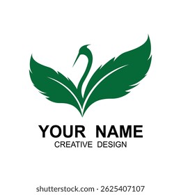 Heron bird and leaf logo icon inspiration desgn