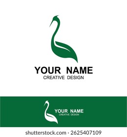 Heron bird and leaf logo icon inspiration desgn