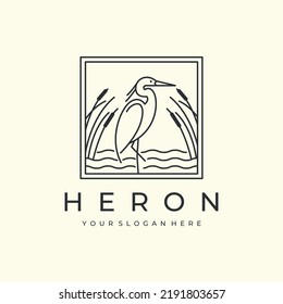 heron bird with line art and emblem style logo vector icon design template illustration