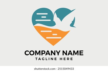 Heron bird logo design.heron and Love pelican stork vector logo, outline monoline icon design, abstract heron bird and Love logo symble.