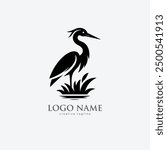 Heron bird logo, heron, heron flying, crane icon, wing, bird fully editable vector logo template