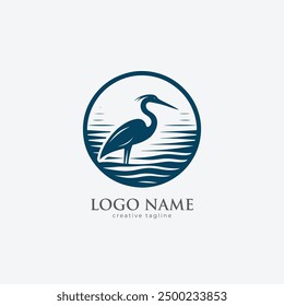 Heron Vogel Logo, Reiher, Reiher fliegen, Kransymbol, Flügel, Vogel voll bearbeitbare Vektorlogo Vorlage