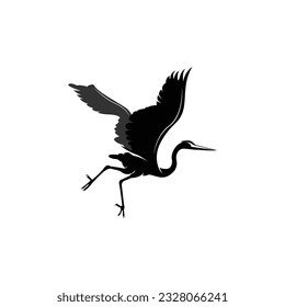 Heron Bird Logo, Vector Bird Flying Stork Heron, Animal Silhouette Design, Ilustrasi Templet