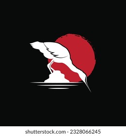 Heron Bird Logo, Vector Bird Flying Stork Heron, Animal Silhouette Design, Ilustrasi Templet